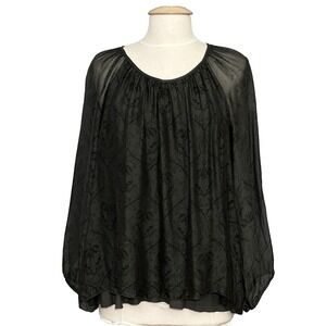Piazza Roma Womens Top M Gray Sheer Floral Italian Silk Blend Whimsigoth Fairy